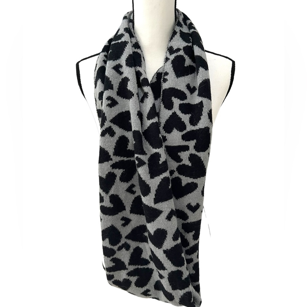 Betsey Johnson Scarf Black and Grey Heart Infinity Scarf